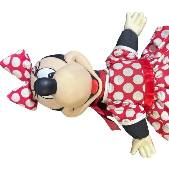 Vintage Minnie Mouse Doll 14" Red Polka Dot Dress Yellow Shoes Lace Detail Disne - Picture 3 of 8